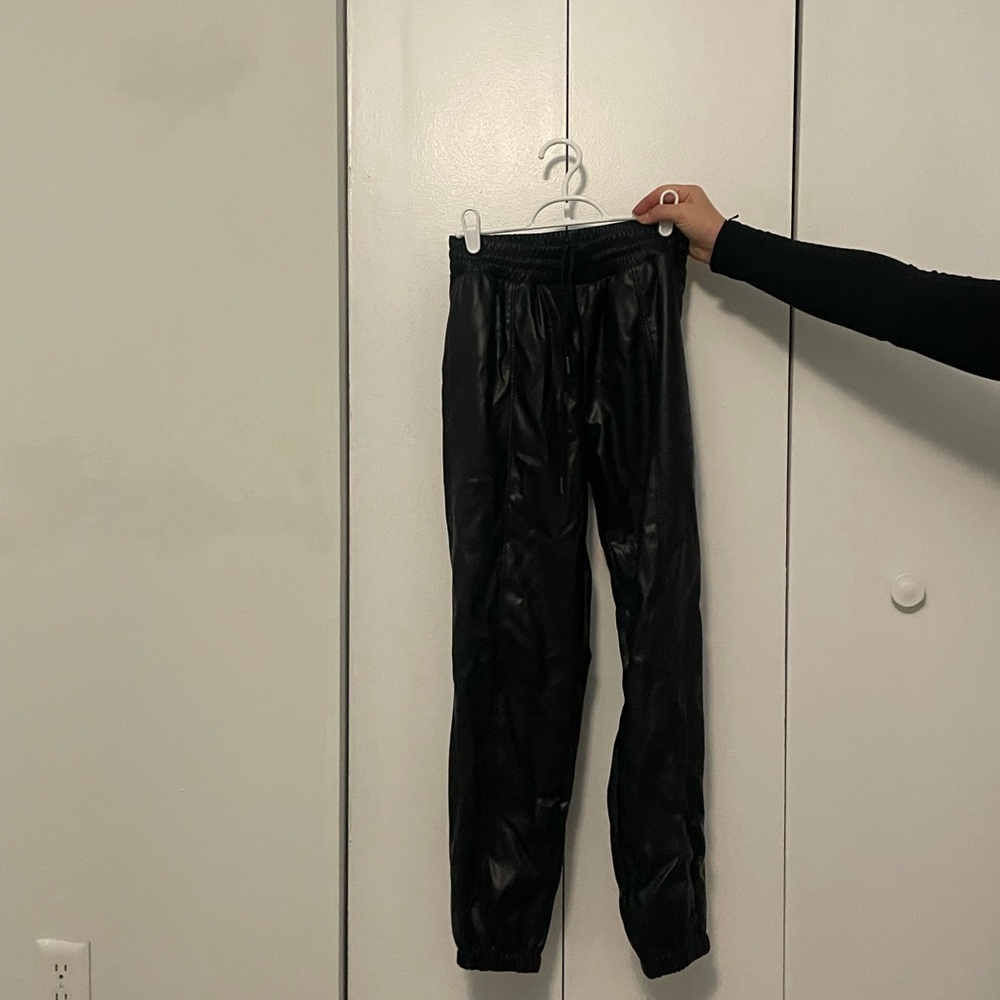 Black Faux Leather Jogger Pants